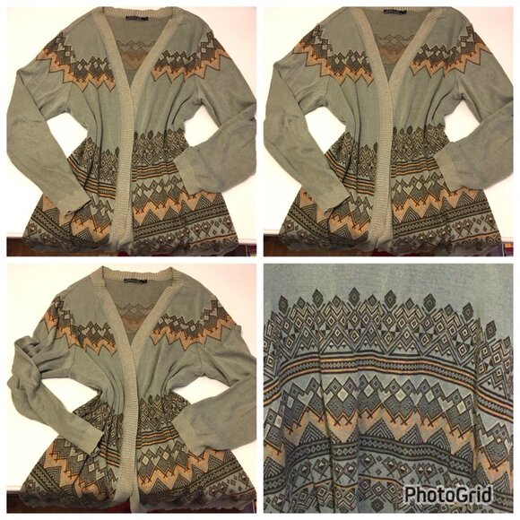 Peruvian Connection Open Front Cardigan Sweater Aztec (T5) - Picture 2 of 16